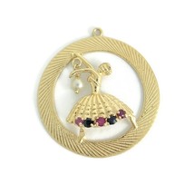 Vintage 1950&#39;s Pearl Ruby Sapphire Dancing Lady Charm 14K Yellow Gold, 8... - £793.52 GBP