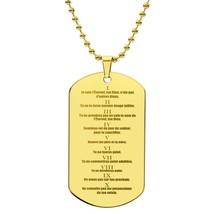 Ten Commandments French Dix Commandements Engraved Dog Tag Bible Necklace Stain - £45.15 GBP+