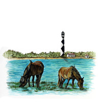 Outer Banks Cape Lookout Lighthouse Wild Horses Vinyl Car Truck Rv Decal Sticker - £5.49 GBP+