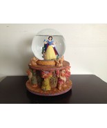 DISNEY SNOW WHITE &amp; THE SEVEN DWARFS SNOW GLOBE MUSICAL FAUX WOOD BASE R... - £74.74 GBP