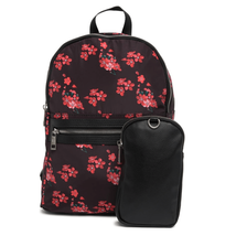 Madden Girl Mini Backpack &amp; Pouch Bag, Lightweight, Black Red Floral, NWT - $726.22 MXN