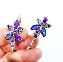 Colorful Chandelier Earrings, Rhinestone Crystal 1.8 inch Hoops, Pageant Bridal  - £30.11 GBP