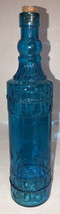 Holiday Xmas Glass Decorating Bottle 12.25” Tall Aqua W Cork &amp; Raised Design NEW - £31.19 GBP