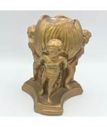 Angel Cherub Votive Candle Holder Antique Gold Resin Glass Insert Rose 7x6” - $14.99