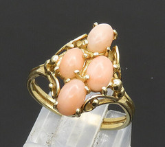 14K GOLD - Vintage Cabochon Cut Coral Victorian Cocktail Ring Sz 6.5 - GR087 - £223.69 GBP