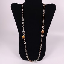 ✅ Banana Republic Silver Tone Station Stone Necklace Chain Brown Gold 36&quot; Women - £5.75 GBP