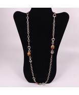 ✅ Banana Republic Silver Tone Station Stone Necklace Chain Brown Gold 36... - £5.72 GBP