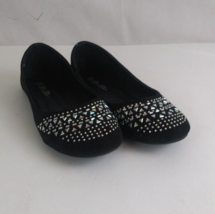 Luo Luo Kitty Flats Black Suede Rhinestone Women&#39;s Slip On Flats Size 10 - £15.24 GBP
