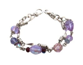 Vintage Kirk&#39;s Folly silver tone metal &amp; purple glass bead two strand br... - £47.95 GBP