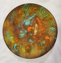Signed Artist Jo Granger BIRDS Enameled Copper Plate Dish Turquoise Oran... - $39.59