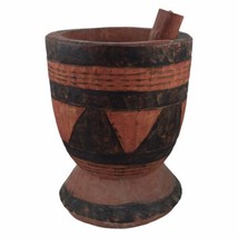 Antique Primitive African Wooden Patterned Mortar And Pestle Grinding Se... - $272.14