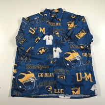 Reyn Spooner University of Michigan Shirt Size Large Blue Yellow Helmets Buttons - £59.78 GBP