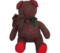 Hand Crafted Teddy Bear Plush 18&quot; Christmas Cottage Core Farmhouse Plaid Cotton - £11.66 GBP