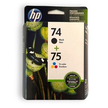 HP 74 Black and HP 75 Tri-color Ink Cartridges Combo Pack Printer Ink EX... - £18.31 GBP