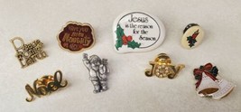 Lot of 8 Christmas Lapel Hat Pins Jesus is the Reason Noel Santa Joy Bells Peace - £22.32 GBP