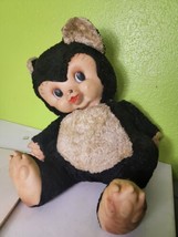 1950’s Rushton Rubber Face Black Chubby Teddy Bear Large 16” Stuffed Animal SEE* - £238.29 GBP