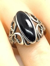 Vintage Kabana KBN Black Onyx Motif Swirl Sterling Silver Ring - Size 8 - £47.96 GBP