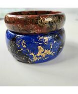 Confetti Bangle Set, Blue &amp; Burgundy Gold Foil Stackable Handmade Vintag... - $34.64