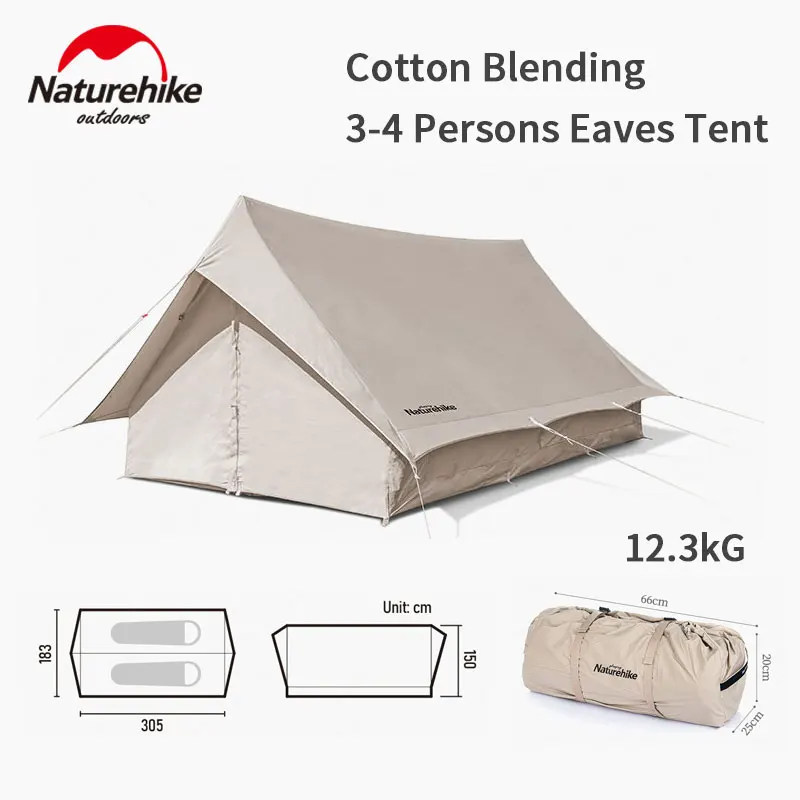 Naturehike Camping 3-4 Person Cotton Eaves Rectangle Tent Big Space Tent - $499.30