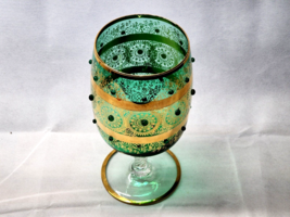 Vintage 10½” Oversized Crystal Goblet - Emerald Green &amp; Gold Trim, Braided Stem - £27.37 GBP