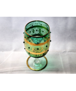 Vintage 10½” Oversized Crystal Goblet - Emerald Green &amp; Gold Trim, Braid... - £27.35 GBP