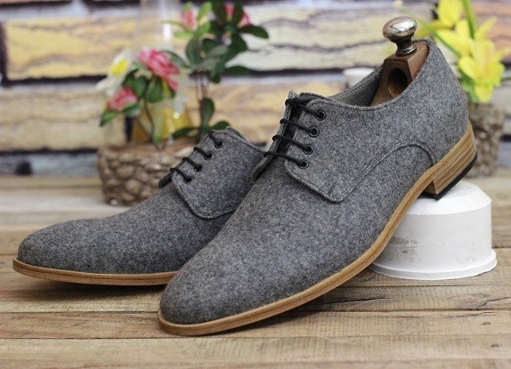 Men's Custom Made Leather Shoes High Quality Grey Wool Lace Up Stylish Dress