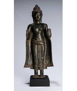 Antique Khmer Style Bronze Standing Abhaya Protection Buddha Statue - 50... - $650.47