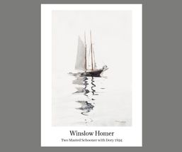Two Masted Schooner with Dory Illustration Art Poster Print 20 x 28 in - £29.42 GBP