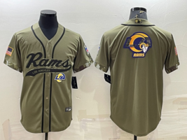 Men&#39;s LA Rams Baseball Jersey Army Green LA Rams Logo Army Green Jersey - £33.12 GBP