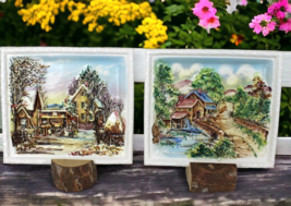 Nikoniko  Set of 2 Hand Painted Countryside Porcelain Wall Plaques 3D Japan - £52.00 GBP