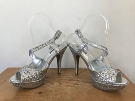 Unlisted Silver Sparkle Strappy Stiletto Stripper High Heels Pumps Shoes... - £47.84 GBP