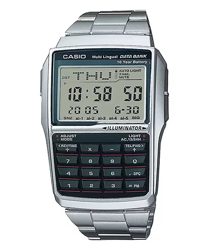 Casio DBC-32D-1A Databank Calculator Watch Silver 10-year battery Dual Time - $53.35