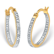 PalmBeach Jewelry Gold-Plated Genuine Diamond Inside-Out Hoop Earrings 7/8&quot; - £40.18 GBP