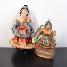 2pc Vintage Handmade Hindu Indian Manipuri Dancer Traditional Folk Cloth Dolls - £17.58 GBP