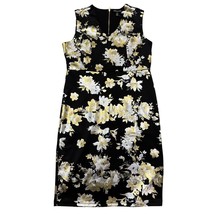 NEW Nina Leonard Dress Large Sleeveless Black Gold Silver Floral Polyester - $26.99