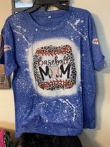 womens baseball t shirt Large - Baseball Mom In Leopard Print On Blue - £7.78 GBP