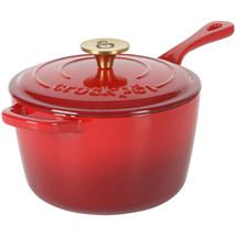 Crock-Pot Artisan 3 Quart Enameled Cast Iron Saucepan with Lid in Red an... - $2,393.08 MXN