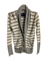 American Eagle Cardigan Juniors  M Gray White Striped  Collared Thermal - $92.27