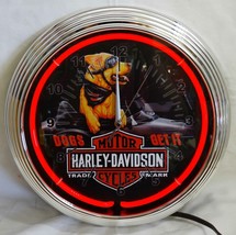 Harley Davidson Dog&#39;s Get It Red Single Neon Clock - £156.66 GBP