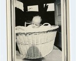 Baby in Wicker Clothes Basket Black &amp; White Photo  - $5.94