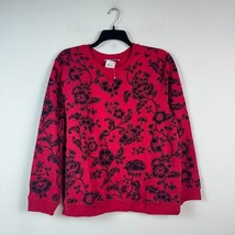 Karen Scott Womens L Red Black Floral Printed Crewneck Sweatshirt NWT CK42 - $19.59