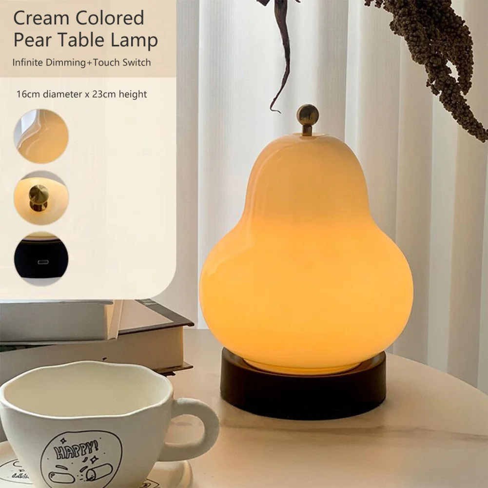Pear LED Night Light Touch Stepless Dimmable USB Charging Bedside Lamp S... - $41.36
