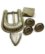 Belt Buckle Set With Three Conchos, Loop,  Tip Nice Silver Tone  - £27.36 GBP