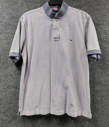 Primary image for Vineyard Vines Shirt Mens Medium Blue White Striped Polo Pima Cotton Preppy Golf