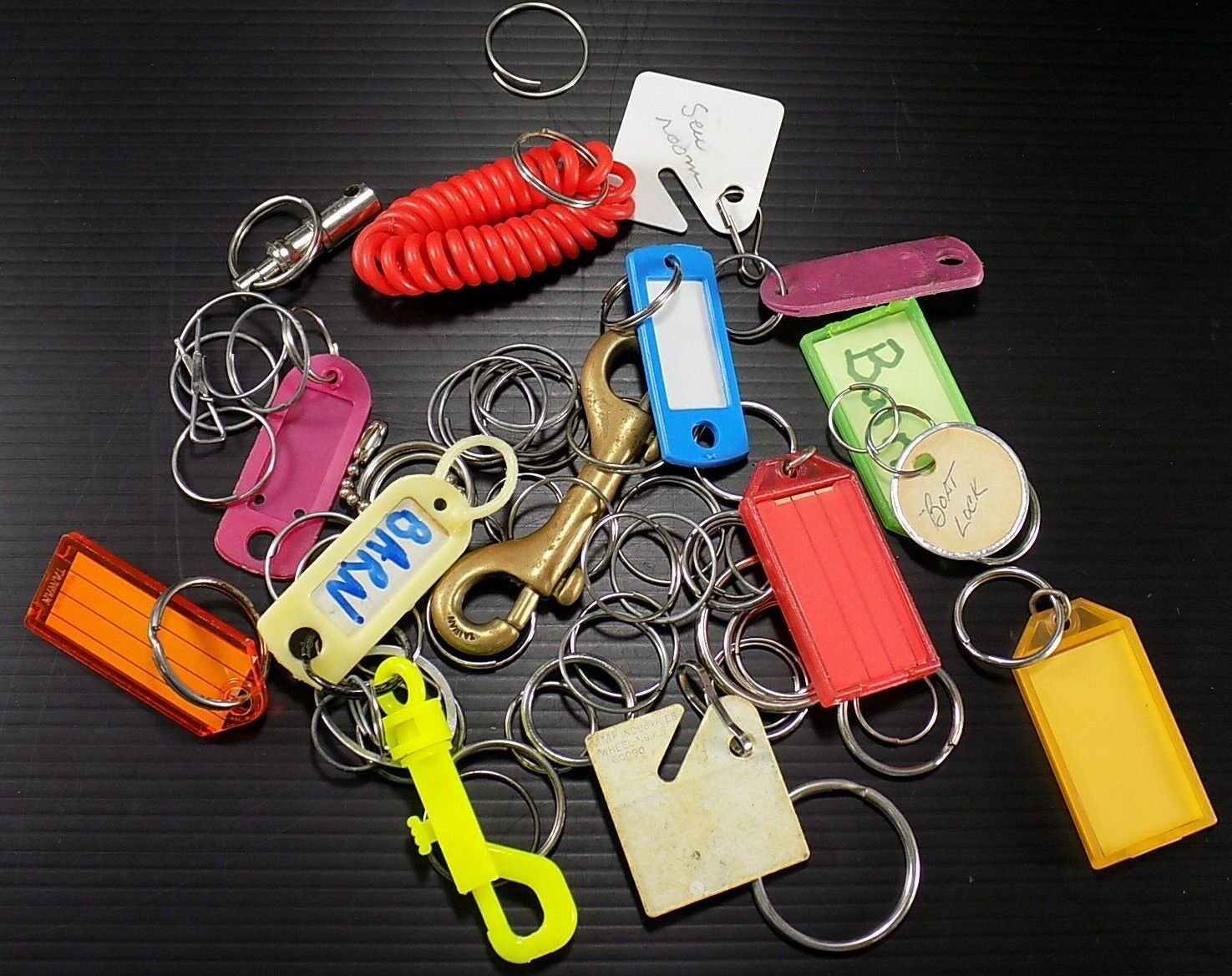 Huge KEYCHAIN LOT 30+ Pcs Rings, Clasps, Wrist Coil, Name Tags, etc - $9.89