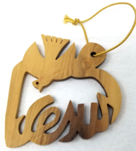 Peace Dove Jesus Christmas Ornament Brown Wood Handmade Cursive Vintage - £9.49 GBP