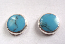 Simulated Turquoise Round 925 Sterling Silver Stud Earrings - $6.29
