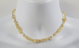 *B3) Citrine Chip and Pearl 16.5&quot; Beach Necklace - £19.46 GBP