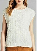 Eileen Fisher Woven Check Top Sz-M Pearl White - £47.15 GBP