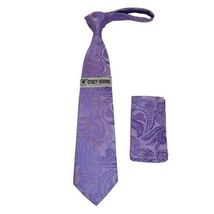 Men's Stacy Adams Tie and Hankie Set Woven Silky Satin #SAT105 Lavender Paisley image 3